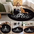 thumbnail image 6 of Octopus Round Living Room Rugs 3.3 ft, Black and White Beach Summer Washable Area Rug with Non-Slip Sturdy Edge Binding Round Front Door Mat Floor Carpet for Entryway, 6 of 9