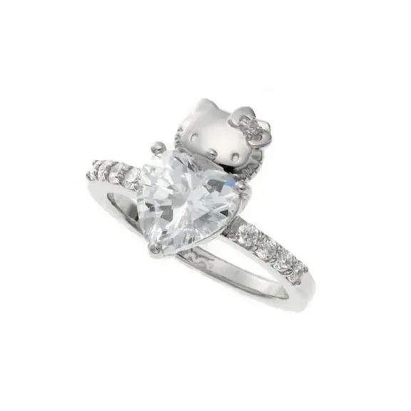 Heart Kitty Inspired Ring • 925 Silver Kitty Ring • Japanese Cartoon • Animal Lover Jewelry • Novelty Ring • Statement Ring • Cat Lover Gift