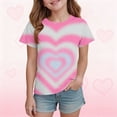 thumbnail image 4 of Sgkm Summer Girls T Shirt Short Sleeved Stylish Summer Shirts with Gradient Color Heart Shaped Pattern Holiday Clothes Pink 6-7 Years, 4 of 5