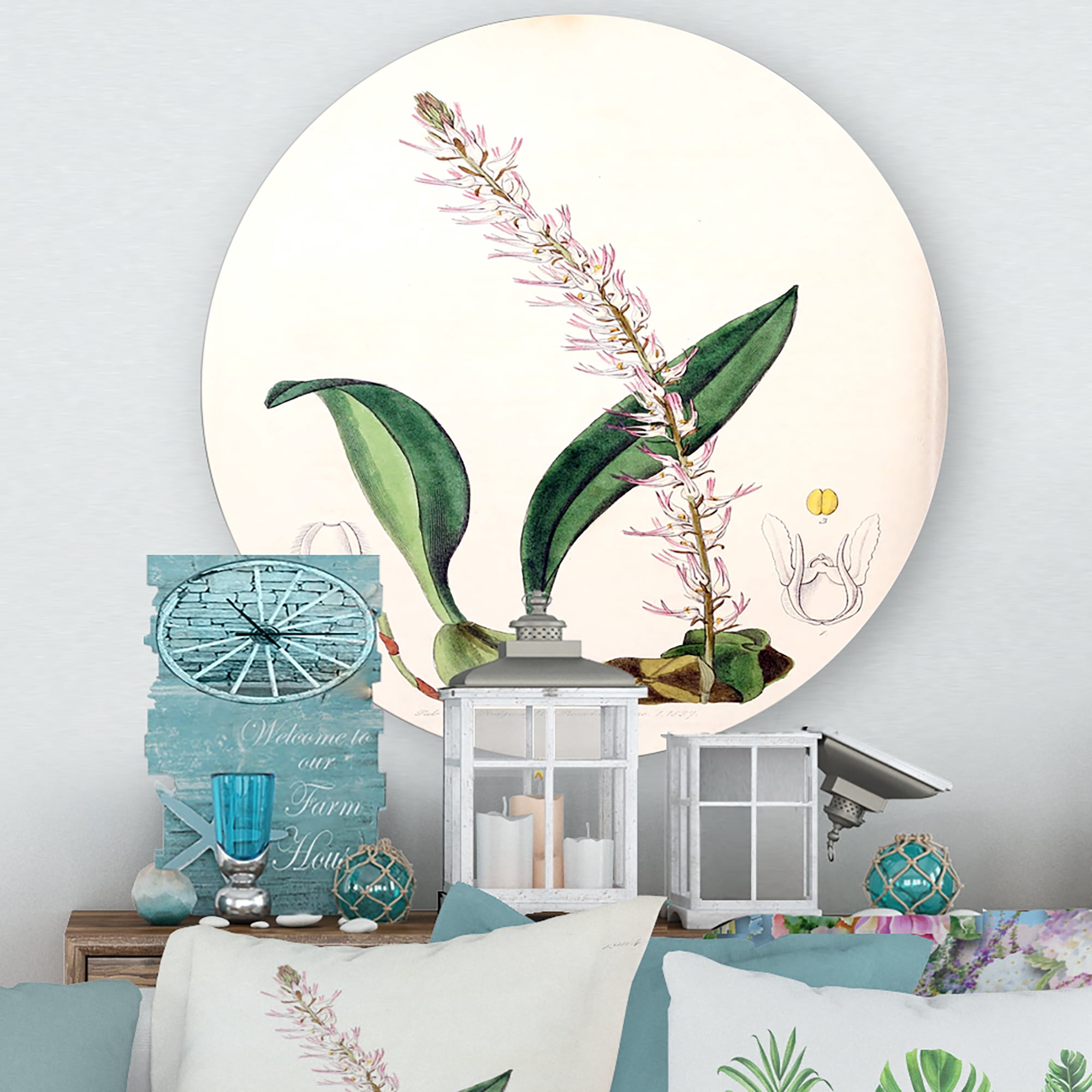 Designart 'Ancient London Plants V' Traditional Circle Metal Wall Art 11x11 - Disc of 11