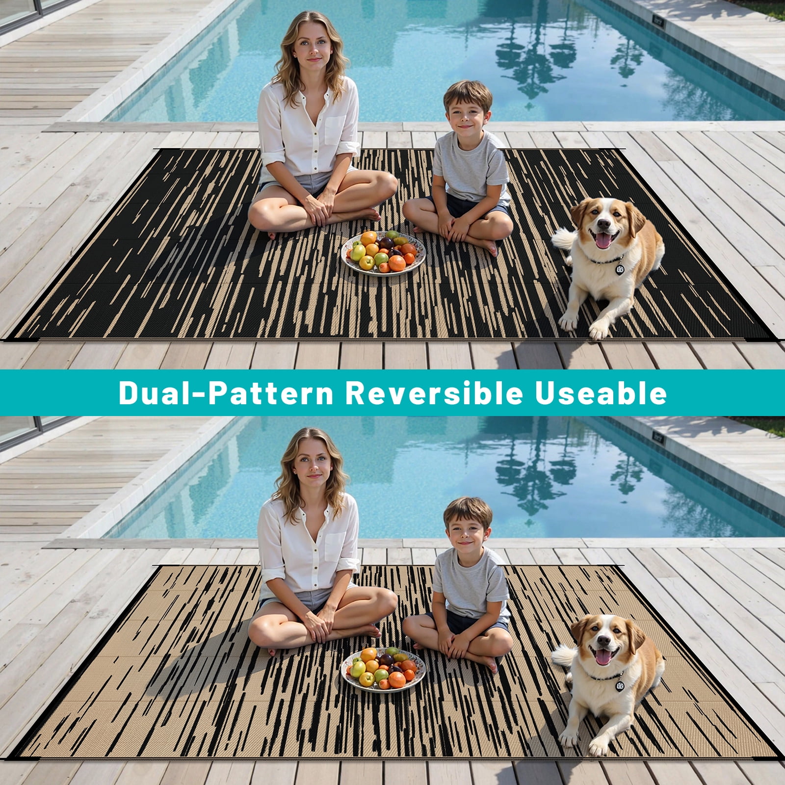 Ileading Outdoor Rugs 8'x10' for Patios Clearance Waterproof Patio Rugs Reversible Mats Plastic Straw Rug Large Outside Area Rug Door Mat for RV,Patio,Backyard,Deck,Beach,Trailer,Camping