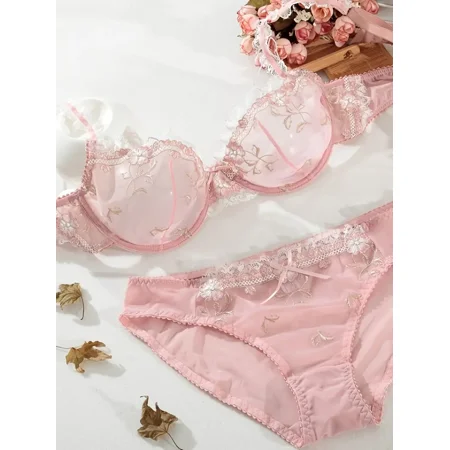 

Women‘s Floral Embroidery Sheer Mesh Lingerie Set