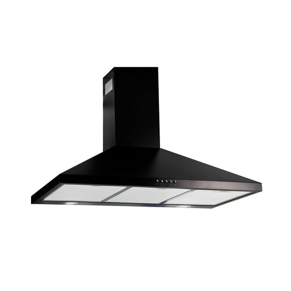 Campana para cocina de pared piramidal 90 cm Acero Inoxidable, 3 Velocidades, Doble Filtro de malla lavable y Filtro de carbón activado, Luz LED, Extrae y Purifica Negro AVERA CEP90N