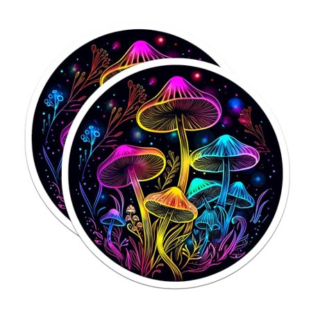 (2 Pack) Psychedelic Mushroom Art Magnets - Neon Mushroom Decor - Trippy Kitchen Accessories - 5" On Longest Side - for Cars, Fridges, Toolboxes - Made in USA - MAG6786