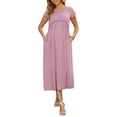thumbnail image 2 of INSPIRE CHIC Women's Maternity Dress Maxi Short Sleeves Ruffled Pleating Pregnancy Dresses for Photoshoot Flowy Casual 2026 Summer L Pink, 2 of 6