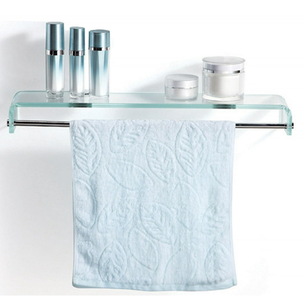 Stylish Clear Bathroom Glass Shelf With Chrome Towel Bar