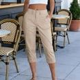 thumbnail image 4 of Women's High Waisted Straight Leg Capri Pants,Casual Cropped Trousers with Pockets for Summer and Everyday Wear,Beige,Women's Capri L, 4 of 9