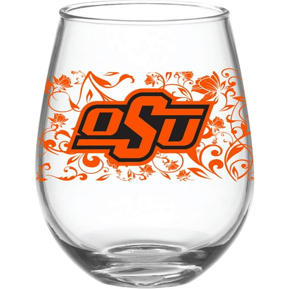 Oklahoma State Cowboys 15oz. Floral Stemless Wine Glass