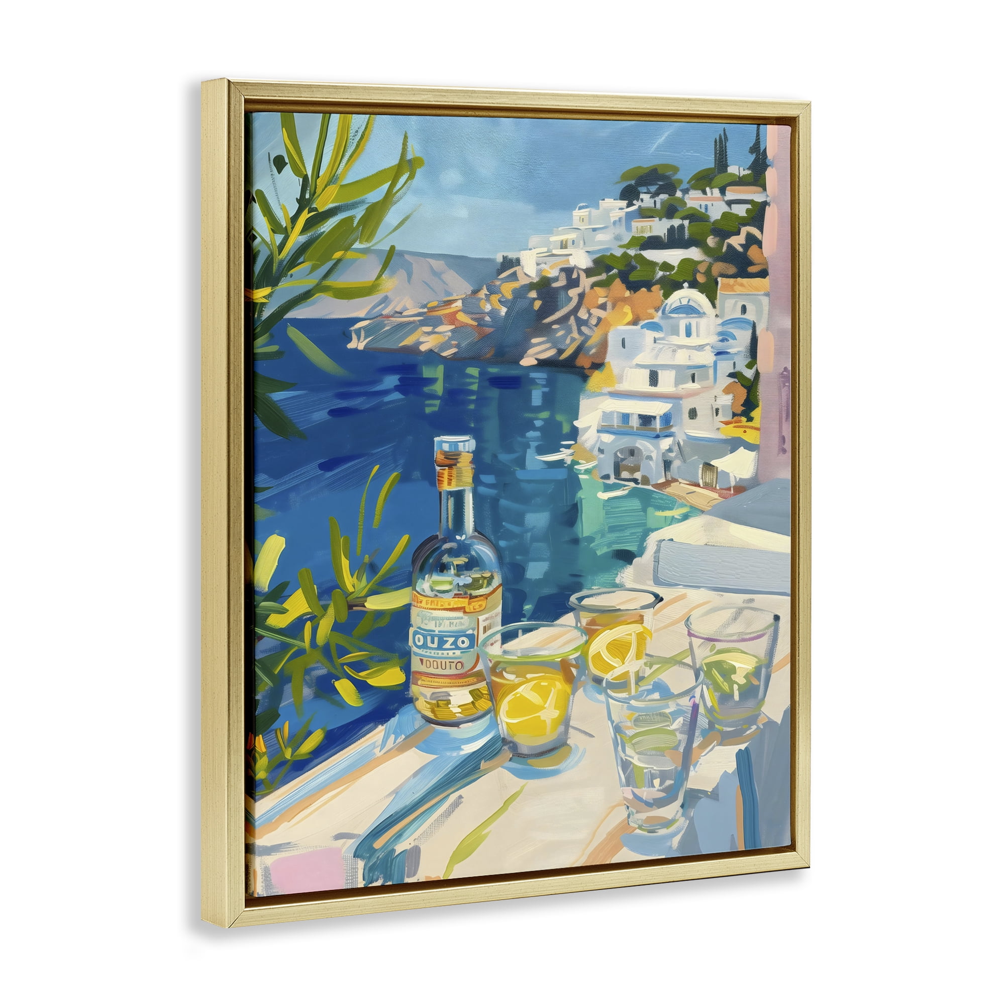 Stupell Industries Drink By The Sea Balcony Gold Framed Floater Canvas Wall Art, design by The Prints Vibe