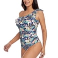 thumbnail image 4 of Balery Tropical Sloth One Shoulder Swimsuits for Women Ruffle Swimsuits Tummy Control One Shoulder Bathing Suits-Large, 4 of 8