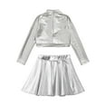 thumbnail image 4 of TiaoBug Kids Girls Dance Outfits 2-Piece Party Dress Costume Shiny Sequin Crop Tops with Metallic Skirt Set Silver 14, 4 of 6
