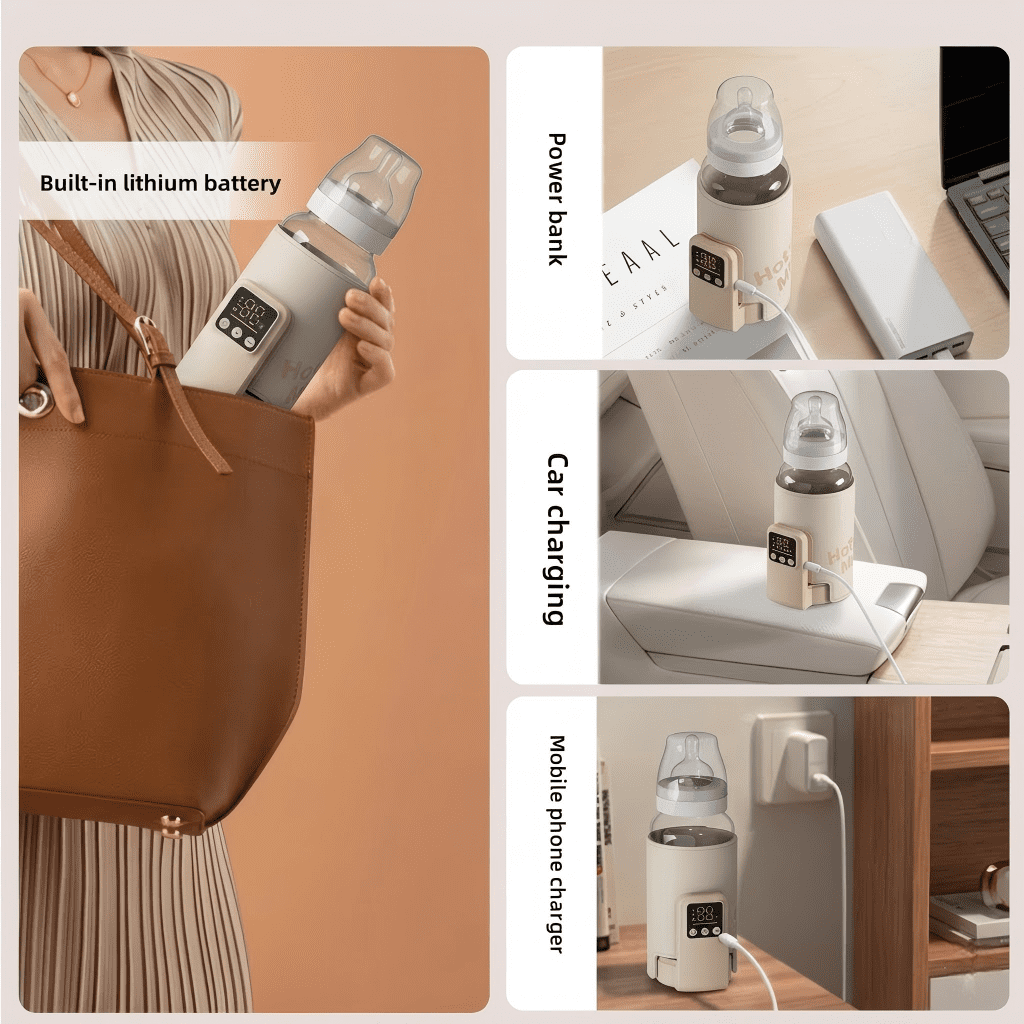Portable Baby Bottle Warmer for Travel - 8000mAh Battery Powered Cordless Milk Warmer, 6 Adjustable Temperature Settings (100.4°F-122°F), USB Rechargeable Sleeves for Breastmilk & Formula