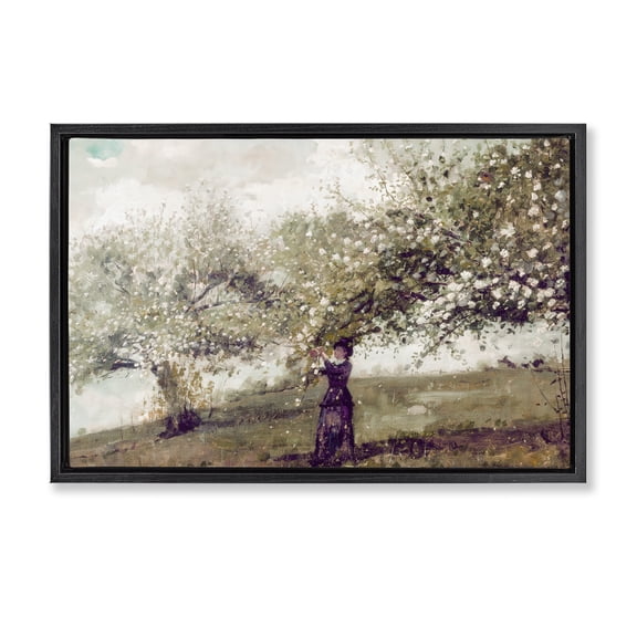 Stupell Industries Cottage Vintage Gathering Spring Blossoms Black Floating Frame Canvas Art, 25 x 17, by Leah Straatsma