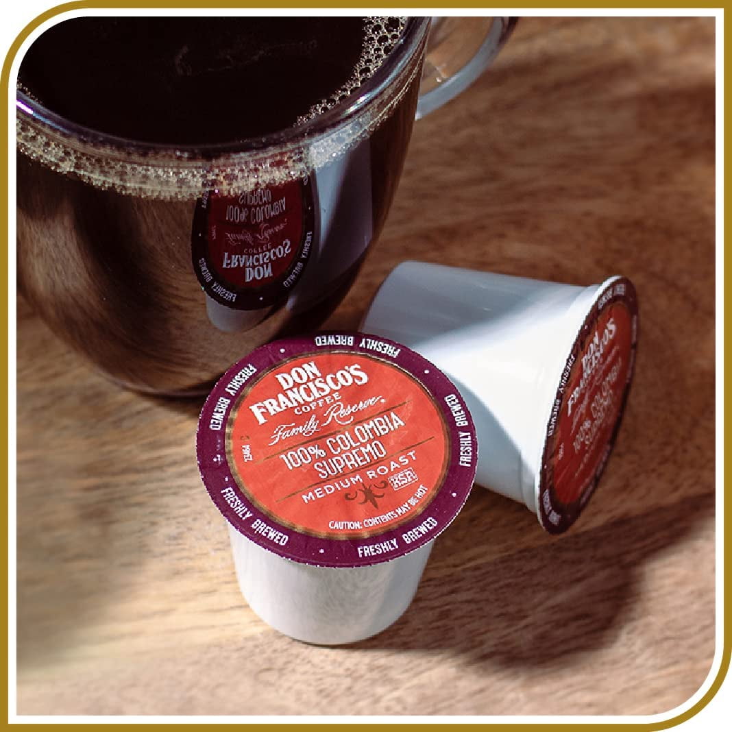Don Francisco's 100% Colombia Supremo Medium Roast Coffee: 55 K-Cup Compatible Single-Serve Pods, 100% Arabica, Recyclable through Terracycle - Floral Aroma with Winey Notes