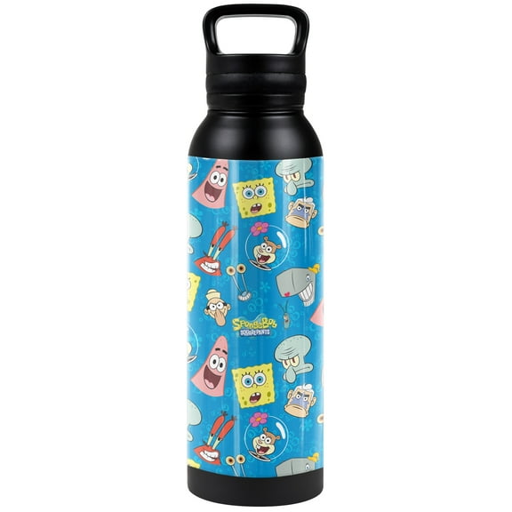 Spongebob Official Head Pattern 24 oz Insulated Canteen Water Bottle, Leak Resistant, Vacuum Insulated Stainless Steel with Loop Cap