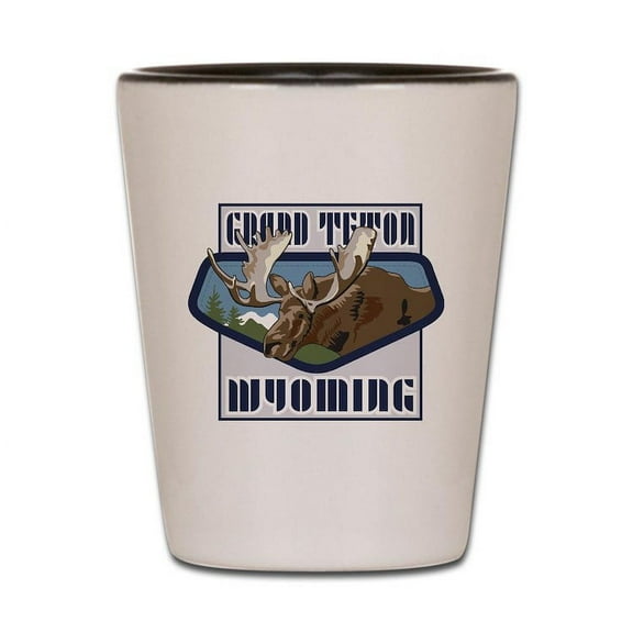 CafePress - Grand Teton Mountaintop Moose - White/Black Shot Glass, Unique and Funny Shot Glass
