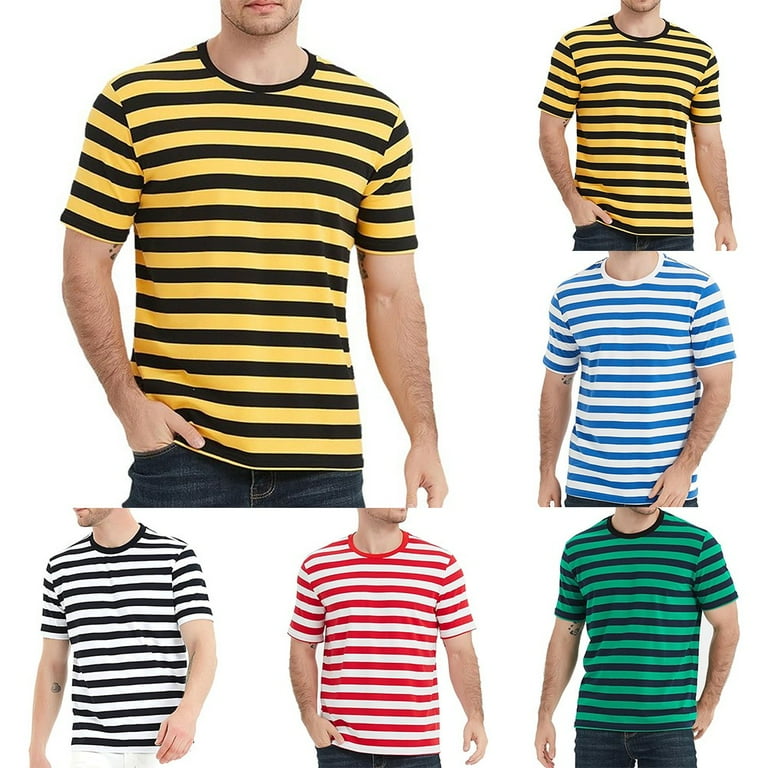 ★ ★ Men's Easy Fit Stripe Short Sleeve T-Shirt Men Striped Sailor T Shirt Summer Loose O Neck Top Casual