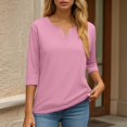 thumbnail image 4 of felwors 3/4 Length Sleeve Womens Tops Dressy Casual V-Neck Puff Sleeve Blouses Business Work Tunic Shirt S-XXL (Pink, S), 4 of 7