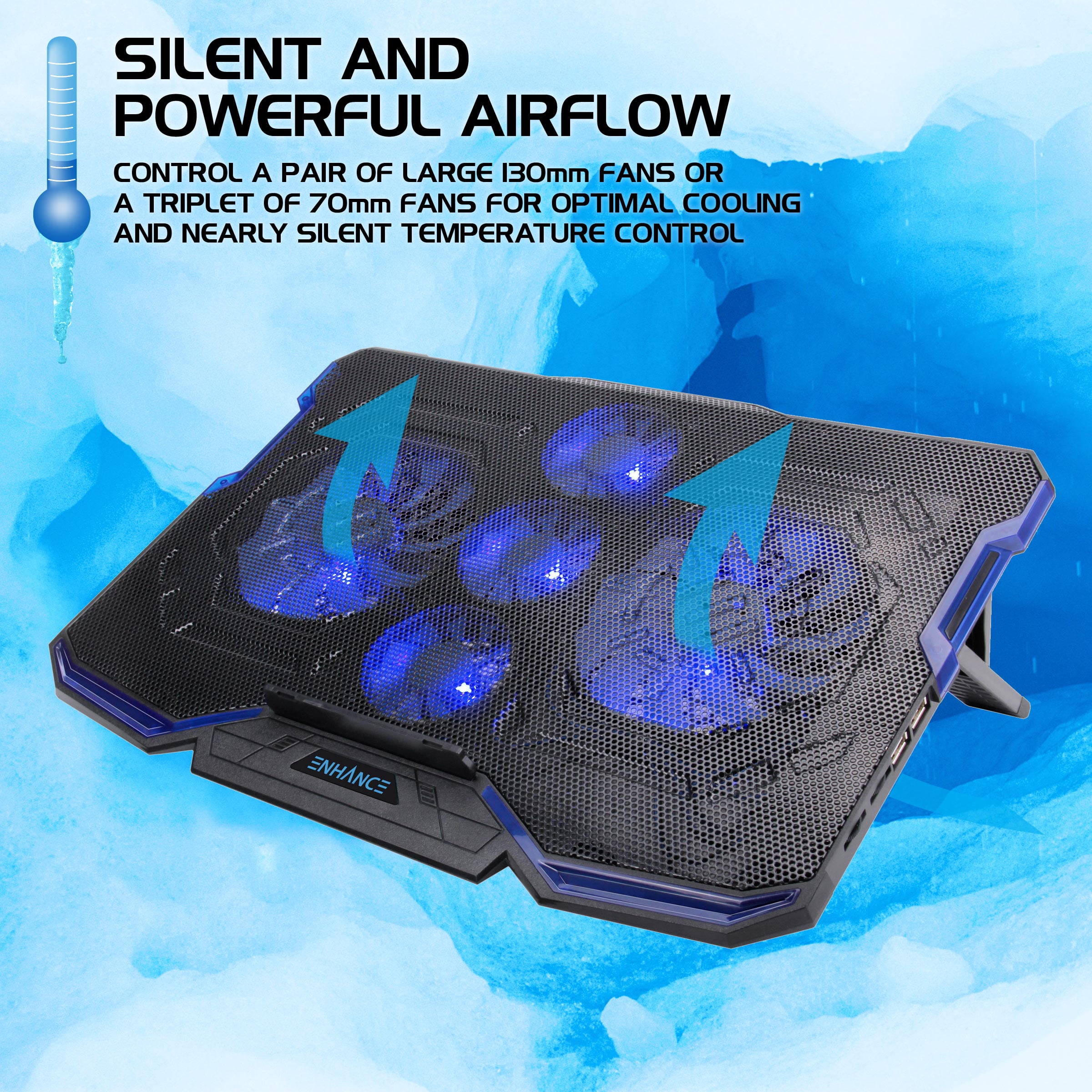 ENHANCE Cryogen Gaming Laptop Cooling Pad with 5 Ultra Quiet Cooler Fans and 2 USB Ports