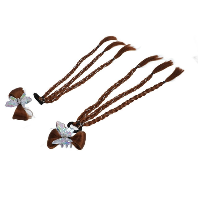 Braid Hair Extension, Hair Extension 2 Pcs High Temperature Silk for Styling Deep Brown,Light Brown