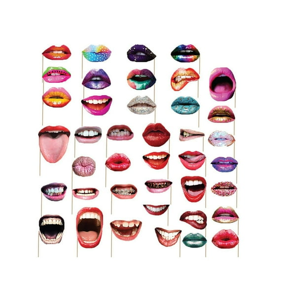 40 Sets Photograph Selfie Props Mouth Lips Photo Booth Prop with Bamboo Sticks