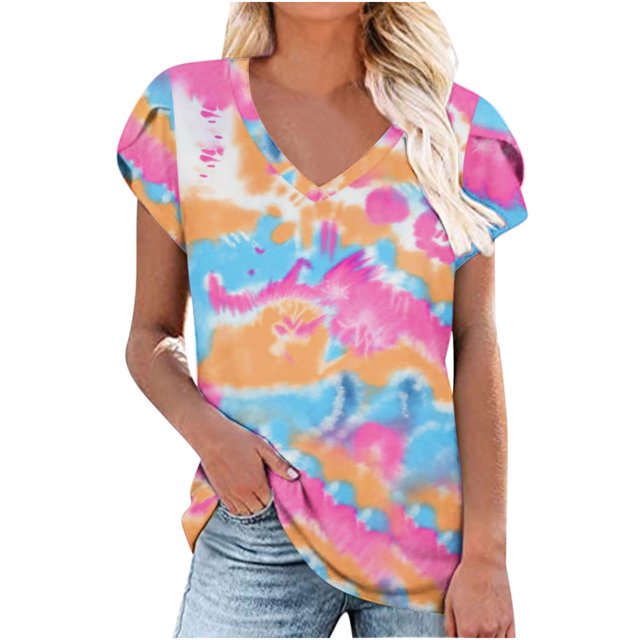 Fiudx Liquidación de Ofertas Flash Blusa Estampada con Cuello En V y Manga Corta Informal para Mujer a La Moda