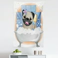 thumbnail image 1 of Pug Tapestry, Caricature of a Dog Having Bath Bubbles Colorful Flower Funny Animal, Fabric Wall Hanging Decor for Bedroom Living Room Dorm, 5 Sizes, Pale Brown Pale Blue, by Ambesonne, 1 of 1