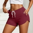 thumbnail image 2 of MIXUE Shorts For Women Summer Solid Color Elastic Waist Drawstring With Pockets Workout Yoga Shorts Daily-Wear,Red,S, 2 of 5