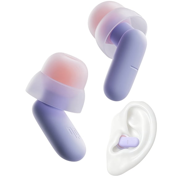 Dream Ear Plugs for Sleeping, 23dB Noise Reduction Soft Silicone Reusable Earplugs with Patented Qufits Eartips & Carry Case for Side Sleepers, Focus, Travel - Purple