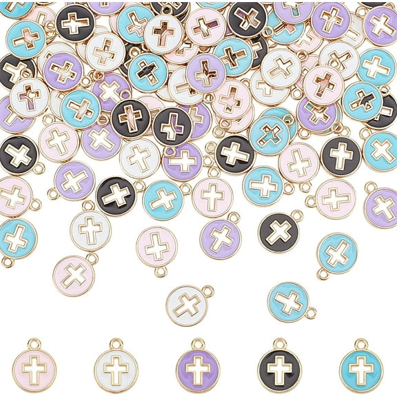 100 Pcs Enamel Charms Mini Crosses Pendants Light Gold Plated Dangle Charm for Bracelet Necklace Jewelry Making 5 Colors