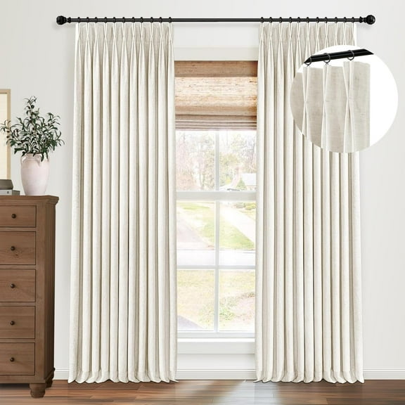Linen Pinch Pleated Curtains 100% Blackout Curtains Pinch Pleat Curtains 120 Inches Long 2 Panels Linen Blackout Curtains for Bedroom,Pinch Pleat Drapes with Hooks,40" W x 120" L,Natural