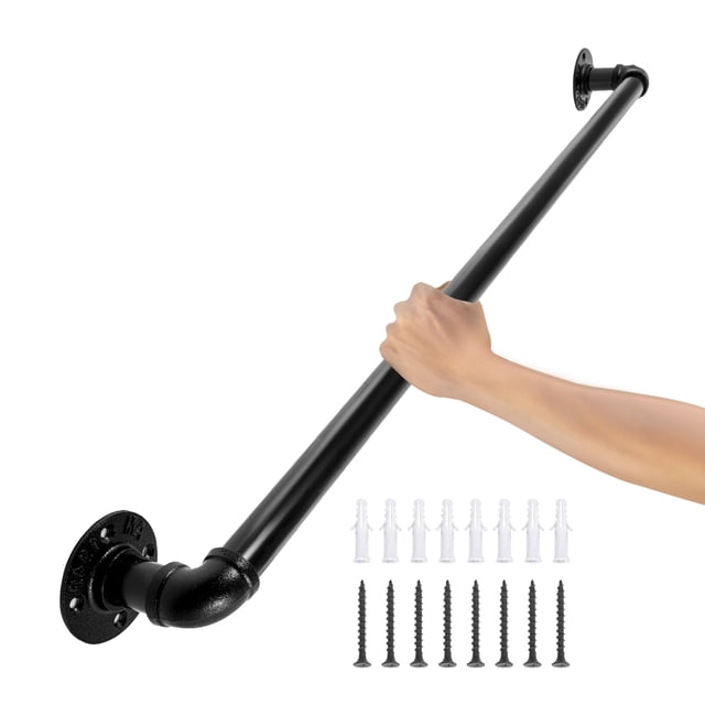 VEVOR Pipe Stair Handrail, 3ft Staircase Handrail, 440lbs Load Capacity Carbon Steel Pipe Handrail, Industrial Pipe Handrail with Wall Mount Support, Round Corner Wall Handrailings for Indoor, Outdoor