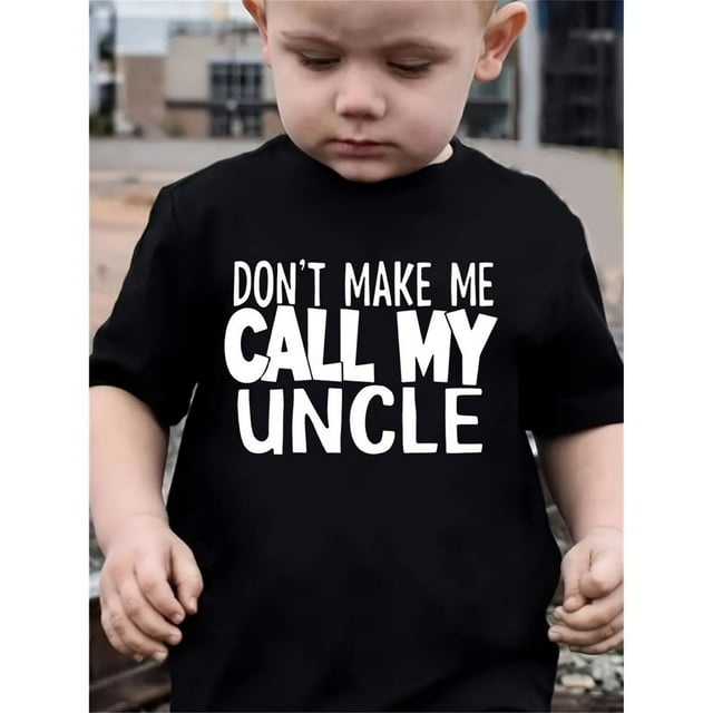 Boys' Soft & Comfy Cotton T-Shirt - "DON'T MAKE ME CALL MY UNCLE" Humorous Print, Crew Neck, Short Sleeve, Ideal for Spring/Summer/Fall, Machine Washable