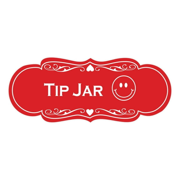 Signs ByLITA Designer Tip Jar (Smiley Face Vector) Sign (Red) - Large