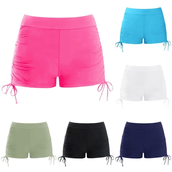 REDARER Girls High Waist Ruched Side Tie Swim Shorts Stretch Solid Bathing Suit Bottom Beach Swimwear,5-6 Years
