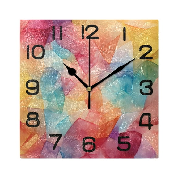 Orange Colorful Print Wall Clock Square Silent Non-Ticking Battery Operated Retro 7.78" Clock Home Kitchen Office Decoration