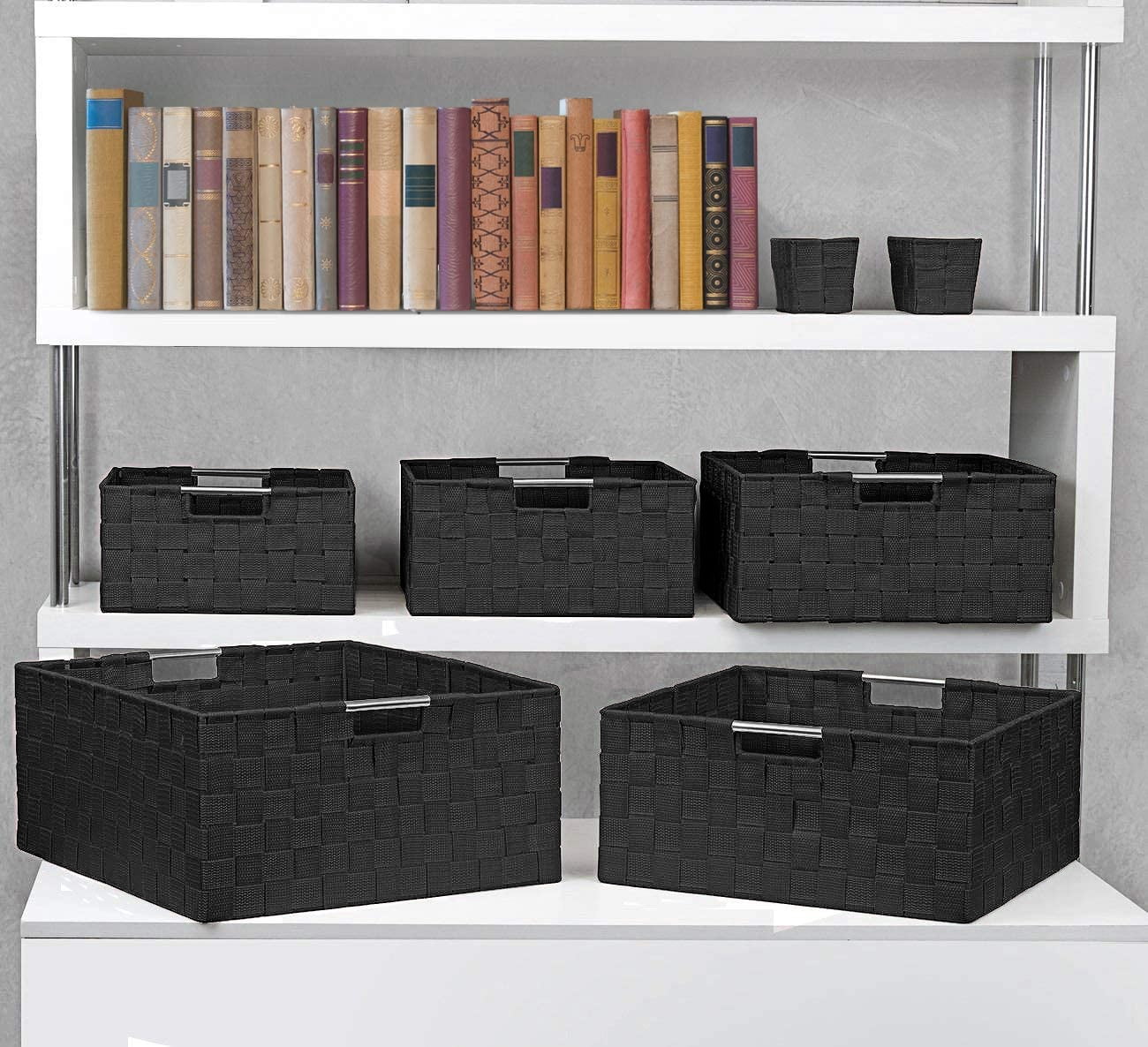 Sorbus Woven Fabric Storage Baskets, Handles, Set of 7