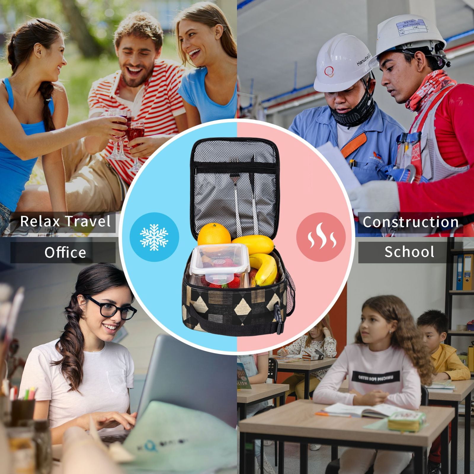 Lunch Bag For Women Men Insulated Portable Lunch Box Bento Box Office Picnic Travel Cooler Bag Darkvoilet Houndstooth Checkered_2