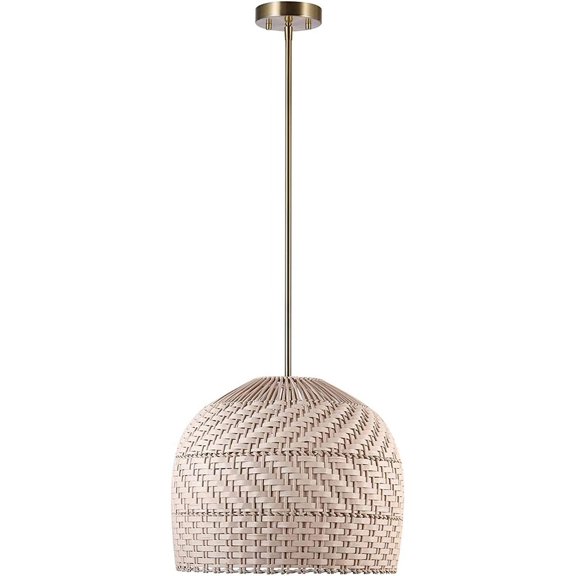 2-Light Convertible Chandelier, Matte Brass, Rattan and Bamboo Shade