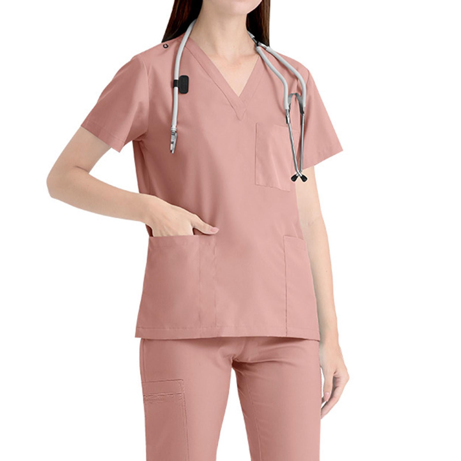 Uniformes de enfermería Scrub Set enfermera Top pantalones ropa de trabajo  para tienda de mascotas cosmetología SG Yuyangstore Uniforme de enfermera