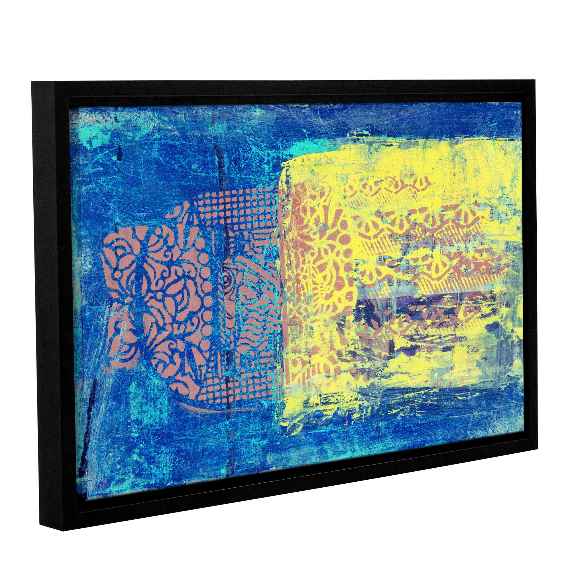 ArtWall Elena Ray "Blue with Stencils" Gallery-Wrapped Floater-Framed Canvas