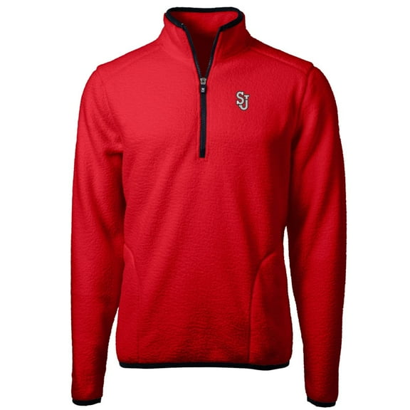 Men's Cutter & Buck Red St. John's Red Storm Team Logo Cascade Eco Sherpa Fleece Quarter-Zip Pullover Jacket