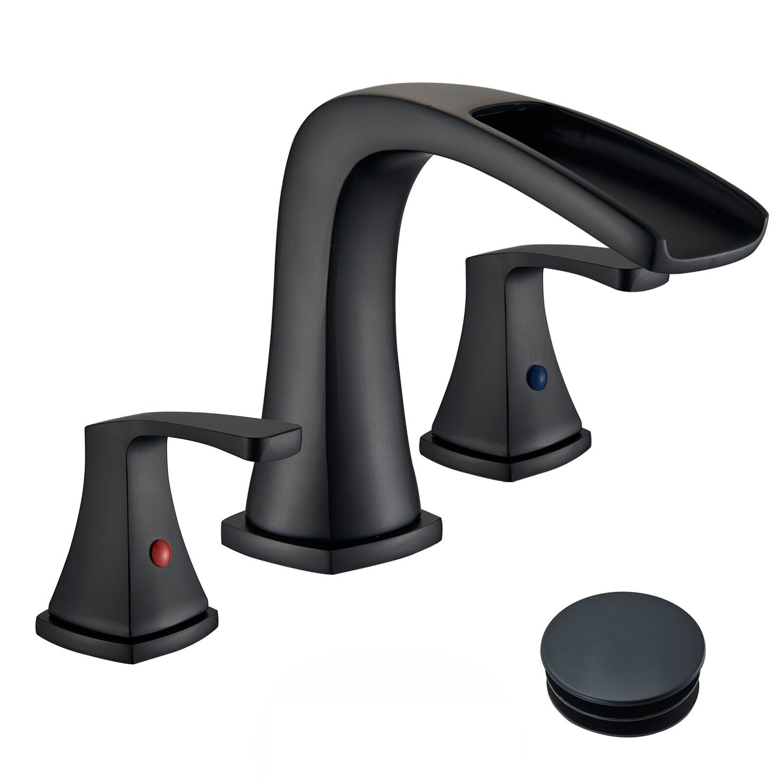 8" Widespread Bathroom Sink Faucet 3holes 2 Handle Waterfall Mixer w/Drain Black
