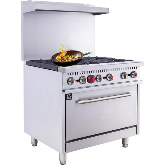 36-Inch Gas Oven Range 6-Burner, Heavy-Duty Oven Ranges 210,000 BTU Commercial Range for Kitchen Restaurant, NSF