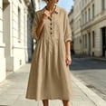 thumbnail image 6 of QUNYINEY Dresses for Women Cotton Linen Midi A Line 3/4 Sleeve Shirt Dress Collared with Pockets Loose Fit Button Solid Dresses S-2XL, 6 of 7