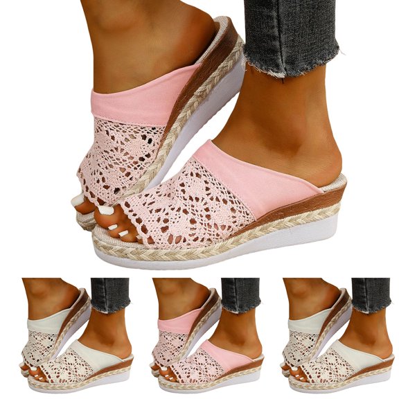 Dakaela Espadrille Wedge Platform Sandals for Women Flower Hollow out Slip on Slides with Arch Support Bohemian Summer Beach Slippers Shoes Size 6-10