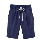 HUACHEN Hot in Summer!! HHEN Women's Shorts, French Terry Bermuda Pocket Shorts, Jersey Knit Fleece Shorts, Women's Bermuda Shorts, 11"