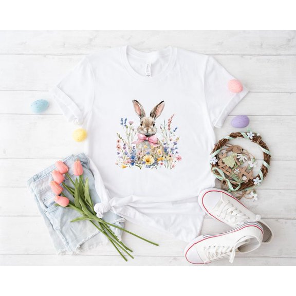 Easter Bunny Floral Shirt, Cute Rabbit Graphic Tee