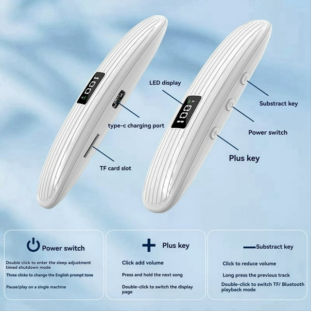 Altavoz Bluetooth de Conducción Ósea Barra de Sonido Inalámbrica de Ayuda para Dormir con Pantalla LED Compatible con Reproducción de Tarjeta TF Apagado Programado