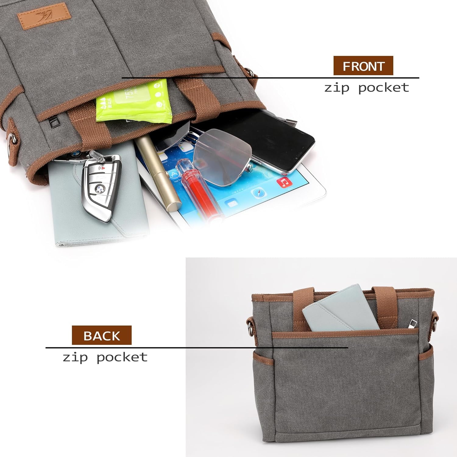Crossbody Bags for Women Trendy Canvas Hobo Tote Top-handle Hand Bag Multi-pocket Casual Going Out Purse Satchel